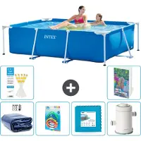 Intex Rechthoekig Frame Zwembad - 220 x 150 x 60 cm - Blauw - Inclusief Solarzeil - Speelgoed - Vloertegels - Zwembadfilterpomp - 7-delig