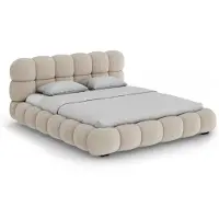 Goossens Gestoffeerd Bedframe Cloud, 180 x 200 cm Stof Ahenk 9856 sand