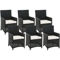 CLP 6-delige tuinstoelenset Fontana - polyrattan stoelen met hoge rugleuning en zitkussens zwart