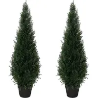 Happiq Kunstmatige Cederplant Set 2 Stuks 90/120 cm - Hoge Kunstplant voor Binnen - Natuurlijke Groene Sierplant