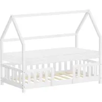 ML-Design Kinderbed huisbed 80x160 cm wit gemaakt van dennenhout incl. matras H-10cm uitvalbeschermend dak en lattenbodem