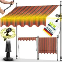 Tillvex Klemluifel, 250 cm, lichtgrijs, met LED en handslinger, voor balkon, balkonluifel zonder boren, luifel uv-bestendig en in hoogte verstelbaar, zonwering, waterdicht