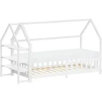 ML-Design Kinderbed huisbed 90x200 cm wit gemaakt van grenenhout incl. matras H-10cm uitvalbeschermend plankdak en lattenbodem