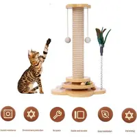 Mc star Huisdier, katten speelgoed, massief houten kattenplank, grappige kattenstick, ballen, duurzaam sisal krabplank, kattenmeubel, hoogte 46 cm