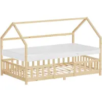 ML-Design Kinderbed Huisbed 120x200 cm natuurlijk grenen incl. matras H-16cm uitvalbeschermend dak en lattenbodem