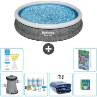OEM Rond Opblaasbaar Fast Set Zwembad - Rotanprint - 366 x 76 cm - Inclusief Pomp Onderhoudspakket - Solarzeil - Speelgoed - 7-delig