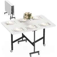 HOMCOM Inklapbare Eettafel-Spaanplaat, staal-120L x 80B x 73H cm-Wit