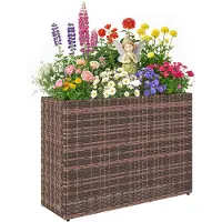Outsunny Rattan plantenstandaard-PE-rattan, staal-81L x 28B x 58H cm-Bruin