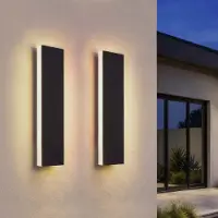 LEDVION - 2x Villa LED Buiten Wandlamp - 30 cm - IP65 Waterdicht - 6W - 2700K Extra Warm Wit - Zwart