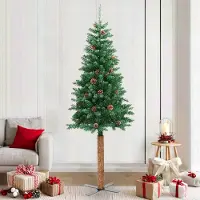 Prolenta Maison Exclusive - Slanke kerstboom met echt hout en kegeltjes, groen, 210 cm, PVC