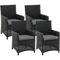 CLP Tuinstoelenset 4-delig Fontana, polyrotan tuinstoelen, hoge rugleuning met zitkussens zwart
