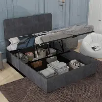 MODFU Gestoffeerd Bed 160x200 cm – Zacht hoofdbord – Modern design – Stof en metaal – Grijs