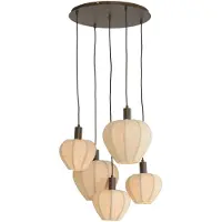 Light & Living Hanglamp 5L Ø76x140 cm HUXI hout print naturel+linnen crème