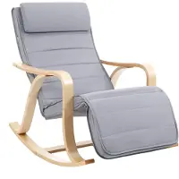 Songmics - Relaxfauteuil - Schommelstoel van Berkenhout - 5-voudig Verstelbare Voetsteun - Max. 150 kg Belastbaar