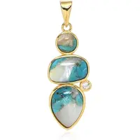 Cavill - Turquoise Mozaiek Hanger - 925 Sterling Zilver Verguld - 4 815 ct Turquoise & Witte Topaas - Druppelvormig Elegant Design