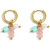 Yehwang Oorringen met hangende kralen Roze