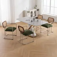 Laura Eetkamerstoelen set van 4 – Retro Rotan Stoelen met Gestoffeerde Zitting en Metalen Frame 53x58x76 cm Groen – Comfortabele Keukenstoelen en Woonkamerstoelen –