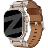 Bandz Apple Watch leren bandje Explorer - horlogebandje geschikt voor Apple Watch (Series 12/11/10), (Ultra 4/3/2/1), (SE 3/2/1), (Series 9/8/7/6/5/4) - 44/45/46/49mm - bruin
