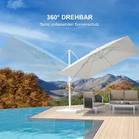 Laura Zweefparasol 300x300 cm met Standaard, 360° Draaibaar, Kantelbaar, UV-bestendig & Waterdicht Aluminium Frame – Luxe Vierkante Parasol voor Tuin, Terras en Balkon – Wit –