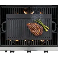 Cheqo BBQ Grillplaat Gietijzer Dubbelzijdig - Bakplaat - Plancha - Braadplaat - Grillrooster - BBQ Plaat - Geribbeld en Glad - voor Barbecue en Kampvuur - Open Vuur