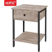 Hoppa! - Vintage nachtkastje/bijzettafel – Greige metaal - 41 x 41 x 56 cm (B x D x H)