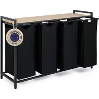 Ren Wasmand 4 Vakken - Wasmand - Wassorteerder - Zwart - 36cm x 111cm x 73cm