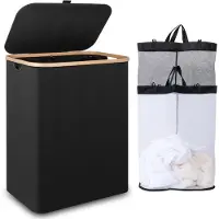 Ren Wasmand 2 Vakken - Wasmand - Wassorteerder - Zwart - 57cm x 37cm x 70cm