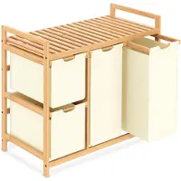 Ren Wasmand 3 Vakken - Wasmand - Wassorteerder - Wasmand Met Deksel - Beige - 42cm x 81cm x 77cm