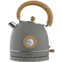Cadro 9009 - Retro Waterkoker - 1,8L - RVS - grijs met hout - met thermometer