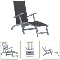 The Living Store Terrasstoel Massief Acaciahout - 167x56x75 cm - Verstelbaar - Antraciet kussen