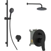 Kielle Nefia - Doucheset met inbouwkraan, voor 2 functies, met accessoires EcoSpare en kraanhuis, matzwart 20627SP104