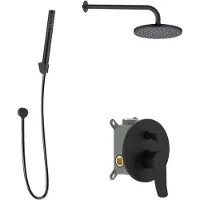 Kielle Nefia - Doucheset met inbouwkraan, voor 2 functies, met accessoires EcoSpare en kraanhuis, matzwart 20627SP124