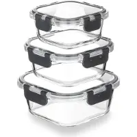 Ren Meal Prep Bakjes Glas - vershoudbakjes glas - mealprep bakjes Glas - 320 ml, 520 ml en 800 ml - vriezer en vaatwasser - Transparant/Grijs - 13cm x 13cm x 6cm