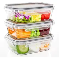 Ren Meal Prep Bakjes Glas - vershoudbakjes glas - mealprep bakjes Glas - 3 stuks, 1040 ml - glas - Transparant - 20cm x 15cm x 8cm