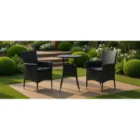Zwart Luxe 3-Delige Balkon- en Tuinbistroset met Kussens – Polyrotan – Comfortabele Loungestoelen en Tafel – Ideaal voor Tuin, Balkon & Terras | MedaHomeStore