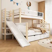 Sweiko Stapelbed - 90×200 & 140×200 cm - Kinderbed - Met glijbaan - Graffitibord - 2 lades - Wit