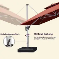 Laura Zweefparasol Vierkant 365x365 cm – XXL Tuinparasol met 360° Draaibare Zwengel – UV50+ Bescherming & Waterafstotend Polyester – Aluminium Frame Bordeaux – Dubbel Dak voor Ventilatie |