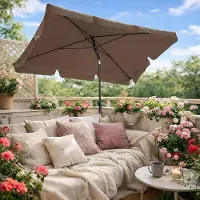 Laura Balkonparasol 200 x 125 cm Rechthoekig – Knikbaar & In Hoogte Verstelbaar – Waterafstotend & UV Bescherming 50+ – Windbestendig Tuinscherm – Taupe (RAL 7006) –