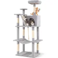 Costway Kraboom, 158 cm, kattenboom met plateaus, kattenhol, hangmat, helling, sisal krabpalen, bal & touw, katten toren klimboom (grijs)