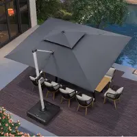 Laura Zweefparasol 300x400 cm Rechthoekig XXL – 360° Draaibaar, Kantelbaar met Zwengel, Dubbel Dak, Waterafstotend UV50+ Bescherming, Aluminium Frame Grijs –