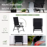 Laura Tuinmeubelset 6 Personen 152x95x72 cm met 6 Verstelbare Tuinstoelen (7 Posities) Inklapbaar Weerbestendig Zwart Staal met Parasolgat 4 cm –