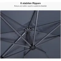 Laura Zweefparasol 300x300 cm met LED Verlichting & Zonnepaneel – 360° Draaibaar, Kantelbaar, Aluminium Frame, UV50+ & Waterafstotend, Luxe Tuinparasol Vierkant Grijs –