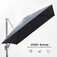 Laura Zweefparasol 300x300 cm XXL 360° Draaibaar Kantelbaar UV50+ Waterafstotend Aluminium met Parasolvoet – Luxe Tuinparasol met Zwenkarm en Zwengel – Grafietgrijs –