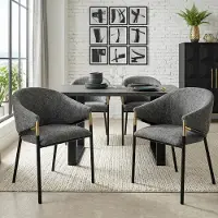 MODFU - Eetkamerstoelen - Ademend - Met Armleuningen - Modern - Chenille En Metaal - Grijs - Set Van 2