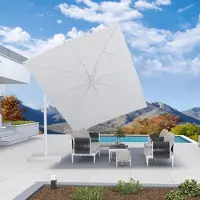 Laura Zweefparasol 300x300 cm – 360° Draaibaar & Kantelbaar met Twist Functie – UV50+ Bescherming – Waterafstotend Polyester – Aluminium Frame Wit – Luxe Tuinparasol voor Terras, Balkon & Tuin |