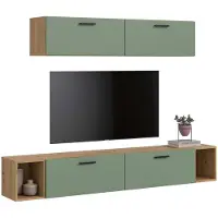 Furnilux Woonwand in artisan eik en rookgroen - Modulaire kast met opbergruimte - 202 cm breed