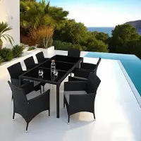 TecTake Rattan Tuinset 9-delig 190 x 190 cm – Luxe Polyrattan Loungeset voor 8 Personen met Glazen Tafel, Inclusief Beschermhoes & Comfort Kussens – Weerbestendige Balkon en Terras Meubelen – Urbanhome