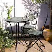 Laura Bistroset 3-delig Mozaïek 60x60x75 cm – Inklapbare Tuinset met 2 Stoelen – Balkonset Metaal Beige – Compacte Bistro Tafel en Stoelen voor Tuin, Balkon en Terras – Klassiek Design –