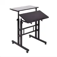 Happiq Mobiele Zit-Sta Bureau Verstelbaar - Laptoptafel met Wielen & Kantelblad - Voor Werkstation & Thuiswerk - Metaal/Kunststof - Zwart