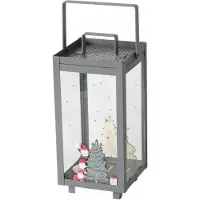 Boltze kerstlantaarn Monti - metaal, grijs met kerstpatroon, 23 cm, variant 2